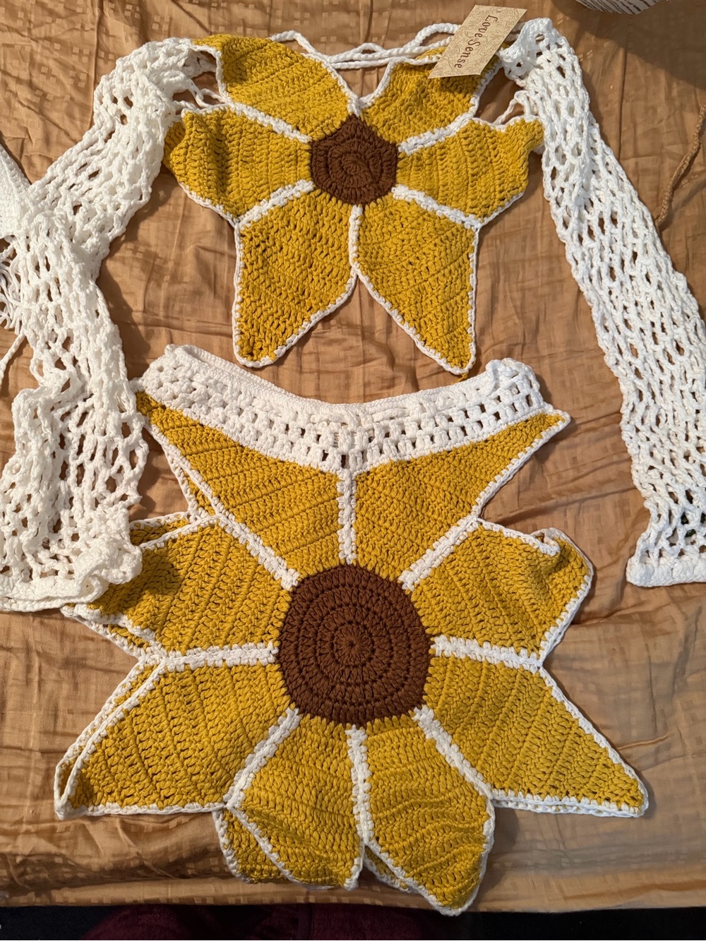 Crocheted Sunflower Swim Coverup Set in Yellow and White